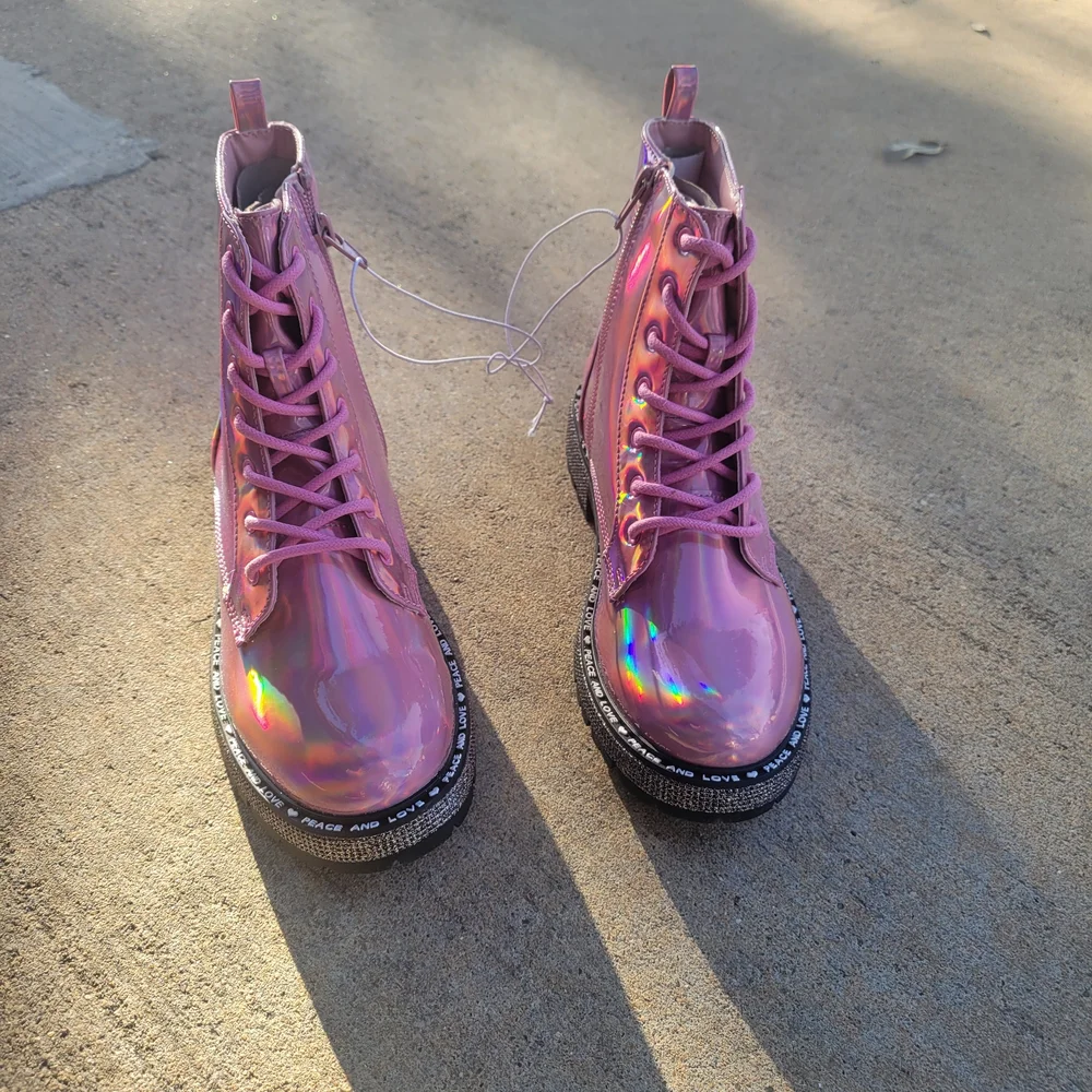 Steve Madden Girls Holographic Pink Boots - Picture 3 of 10